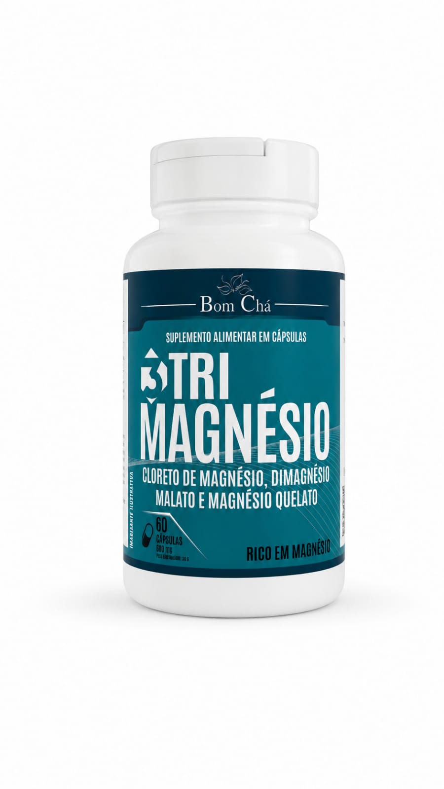 Tri Magnésio (Cloreto de Magnésio, Dimagnésio Malato, Magnésio Quelato) 600mg Pote 60 cápsulas - Bom Chá